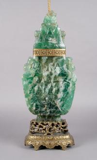A Chinese Carved Hardstone Bottle, Height overall 36 inches.