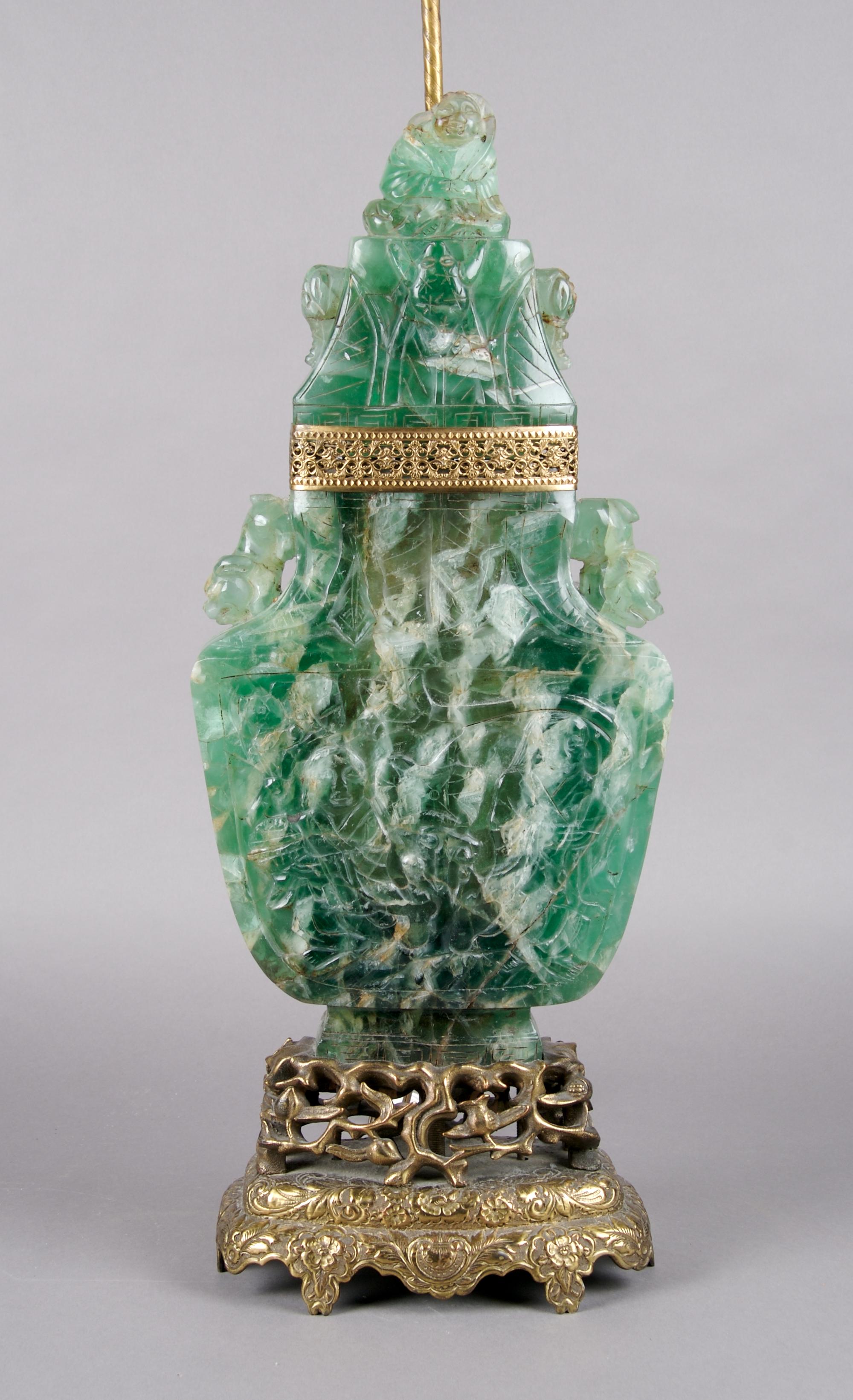 A Chinese Carved Hardstone Bottle, Height overall 36 inches.