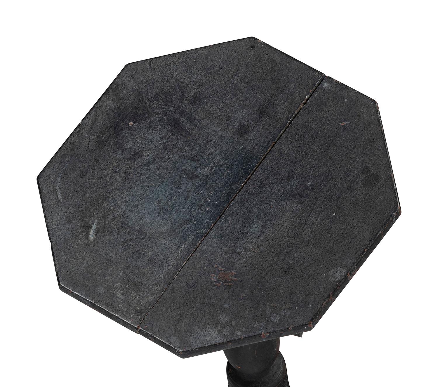 A Federal Blue Painted Maple Octagonal-Top Snake-Foot Candlestand