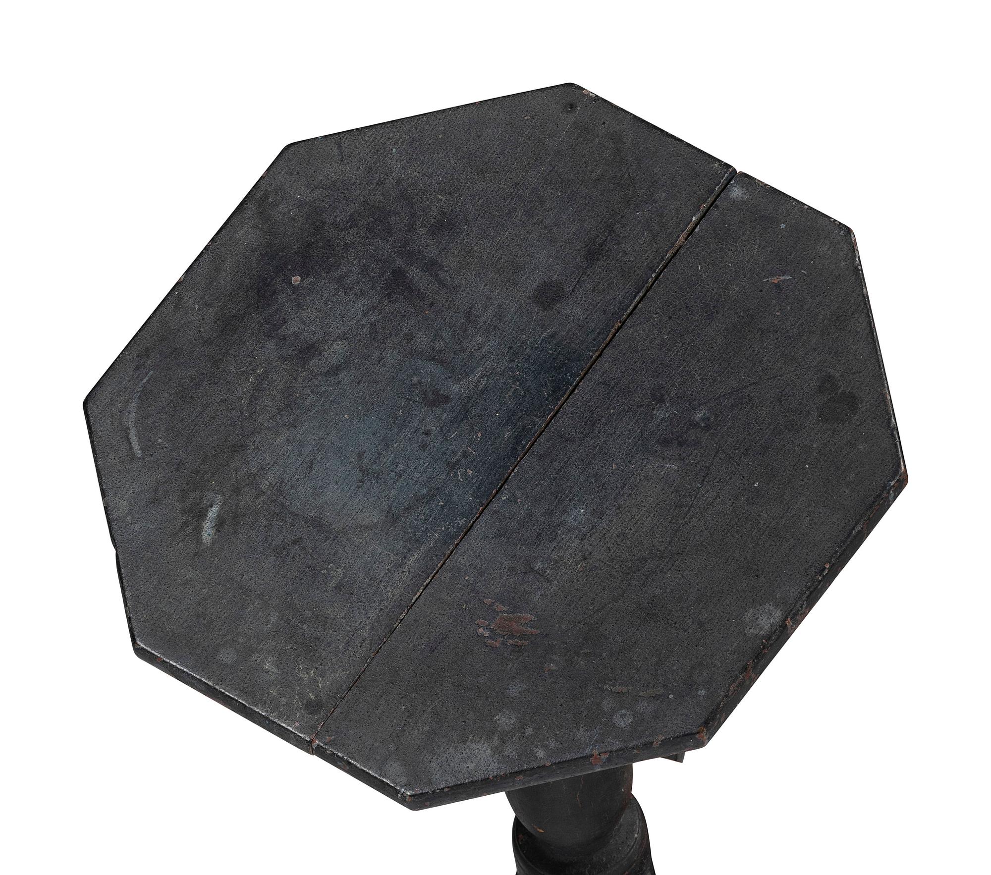 A Federal Blue Painted Maple Octagonal-Top Snake-Foot Candlestand
