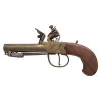 English Brass Box Lock Flint Pocket Pistol by I Hill with Snap Bayonet