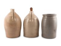 Three Cobalt-Decorated Stoneware Vessels
