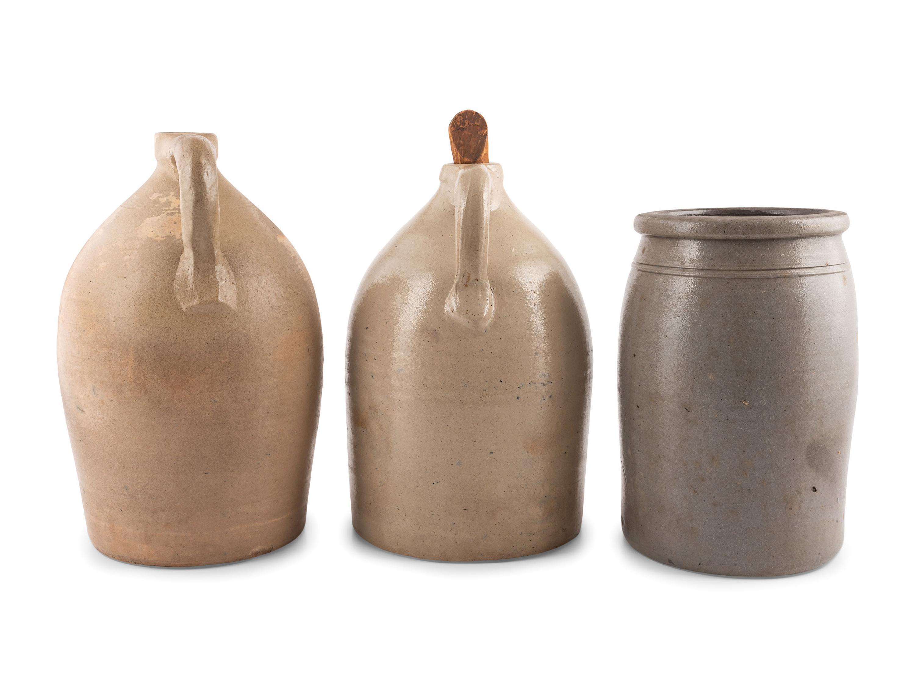 Three Cobalt-Decorated Stoneware Vessels