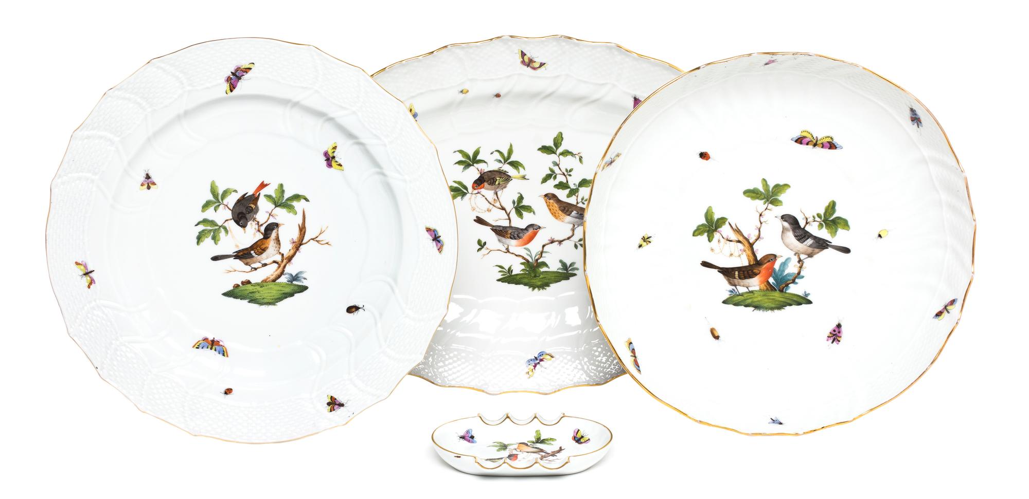 Four Herend Porcelain Table Articles, Width of widest 16 3/4 inches.