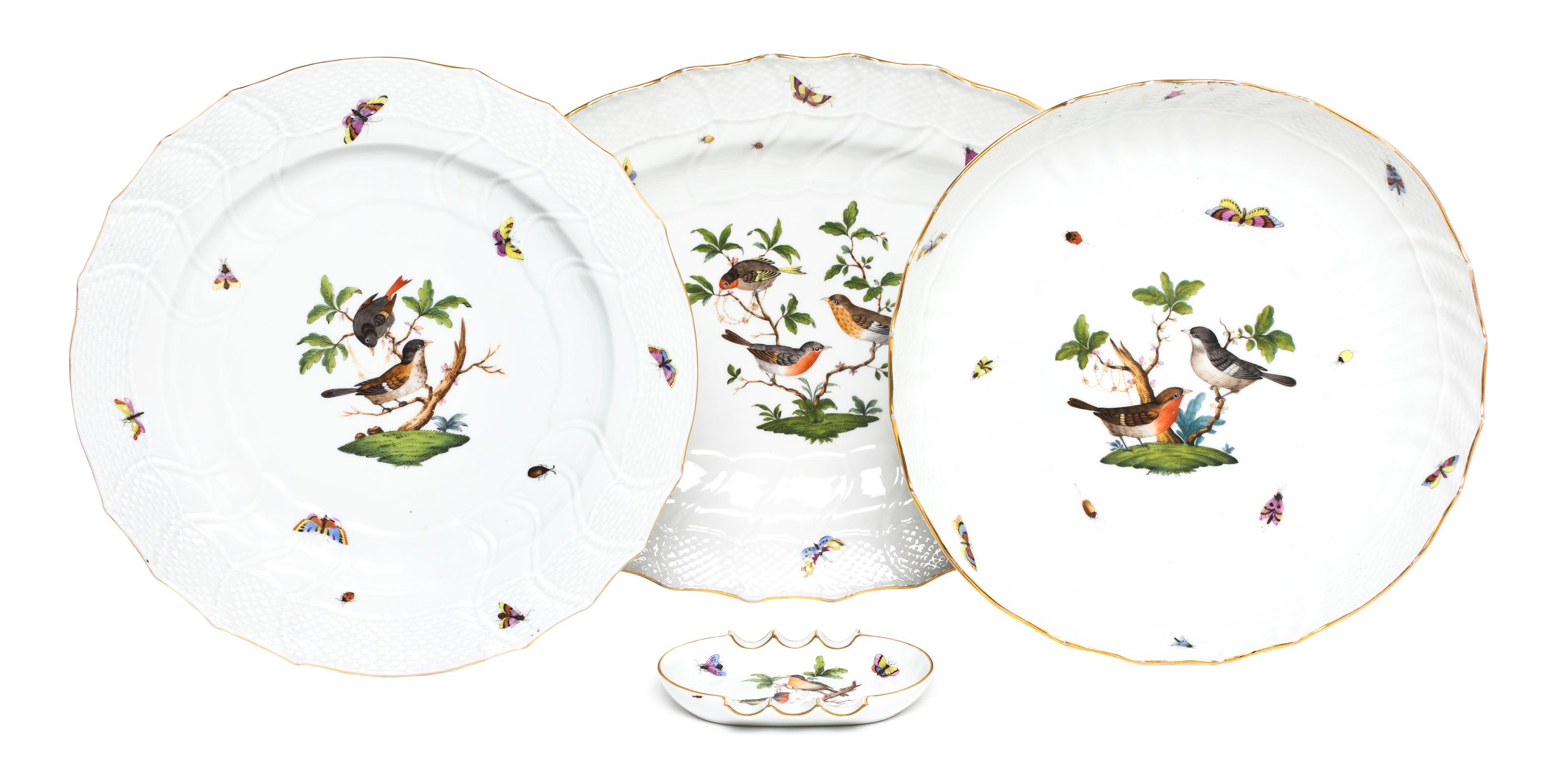Four Herend Porcelain Table Articles, Width of widest 16 3/4 inches.
