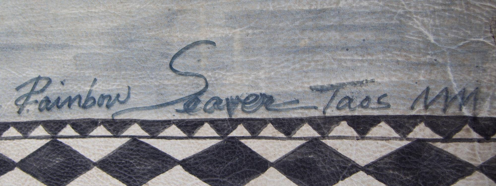 A Rainbow Seaver Southwestern American Indian Painted Leather Ottoman