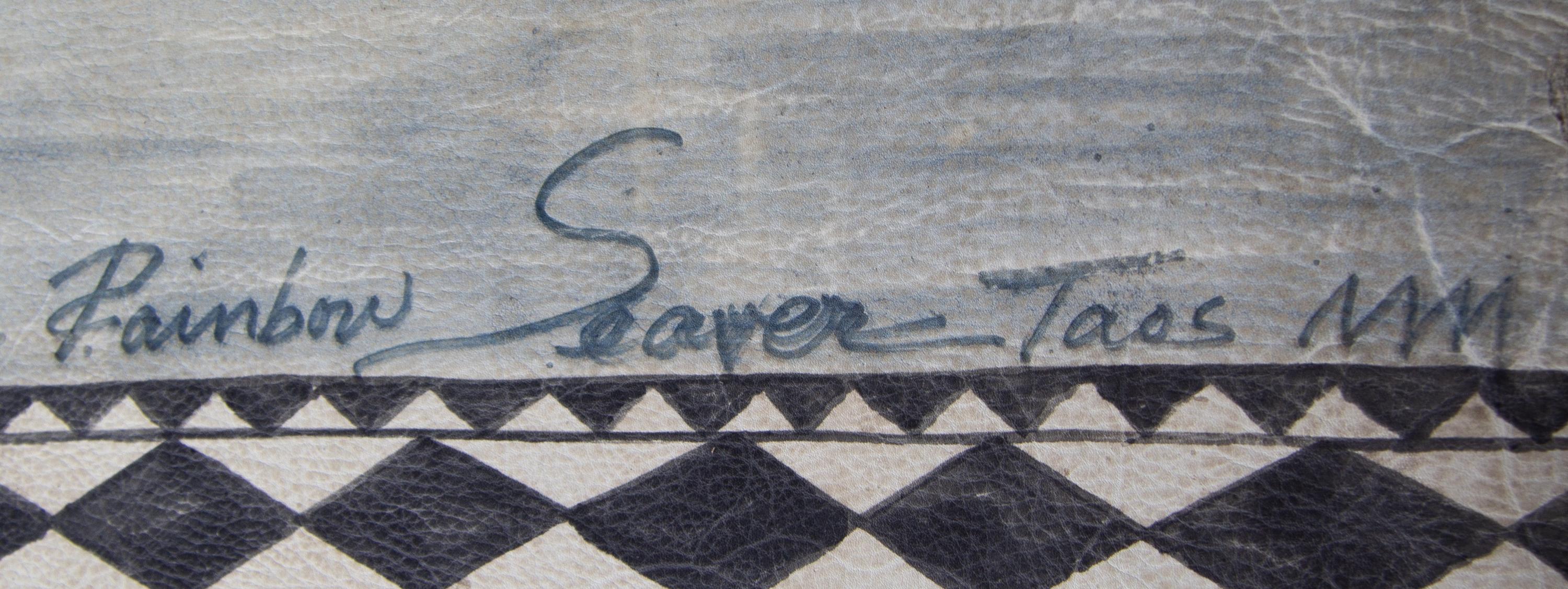A Rainbow Seaver Southwestern American Indian Painted Leather Ottoman