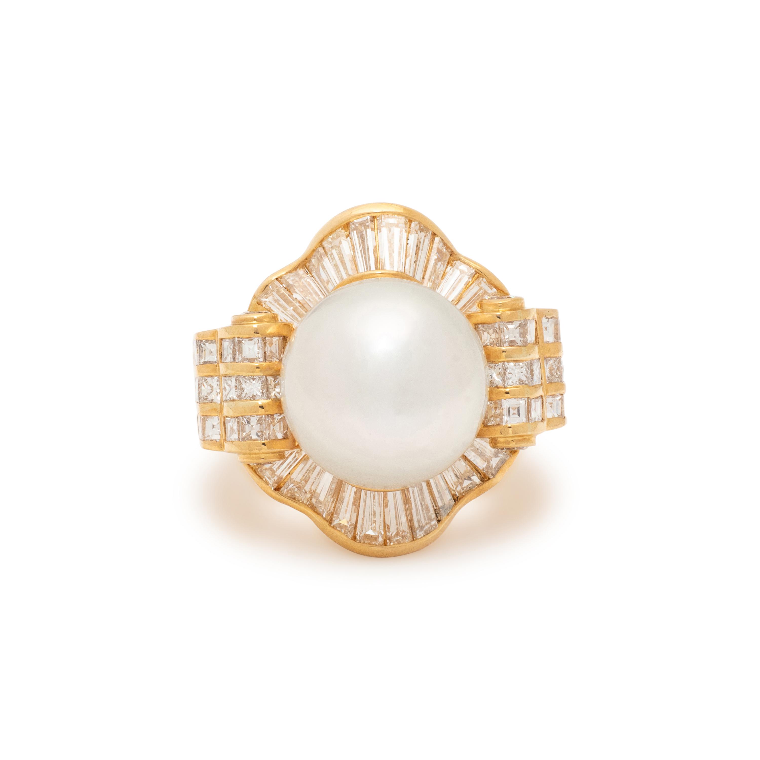 CULTURED PEARL AND DIAMOND RING