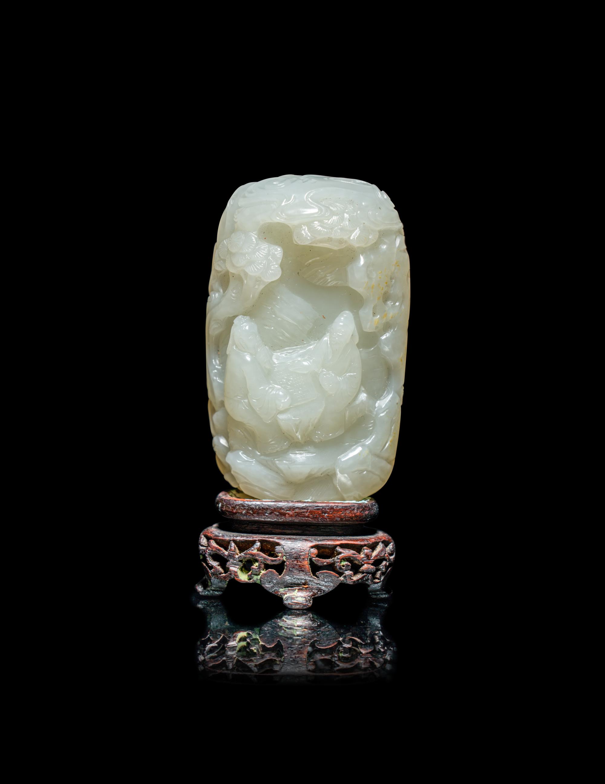 A Chinese White Jade 'Scholars Playing Go' Carving
