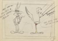 "Heh heh heh Now dats a silly lookin' boid" Original Sketch of Bugs Bunny and Road Runner, c. 1960s