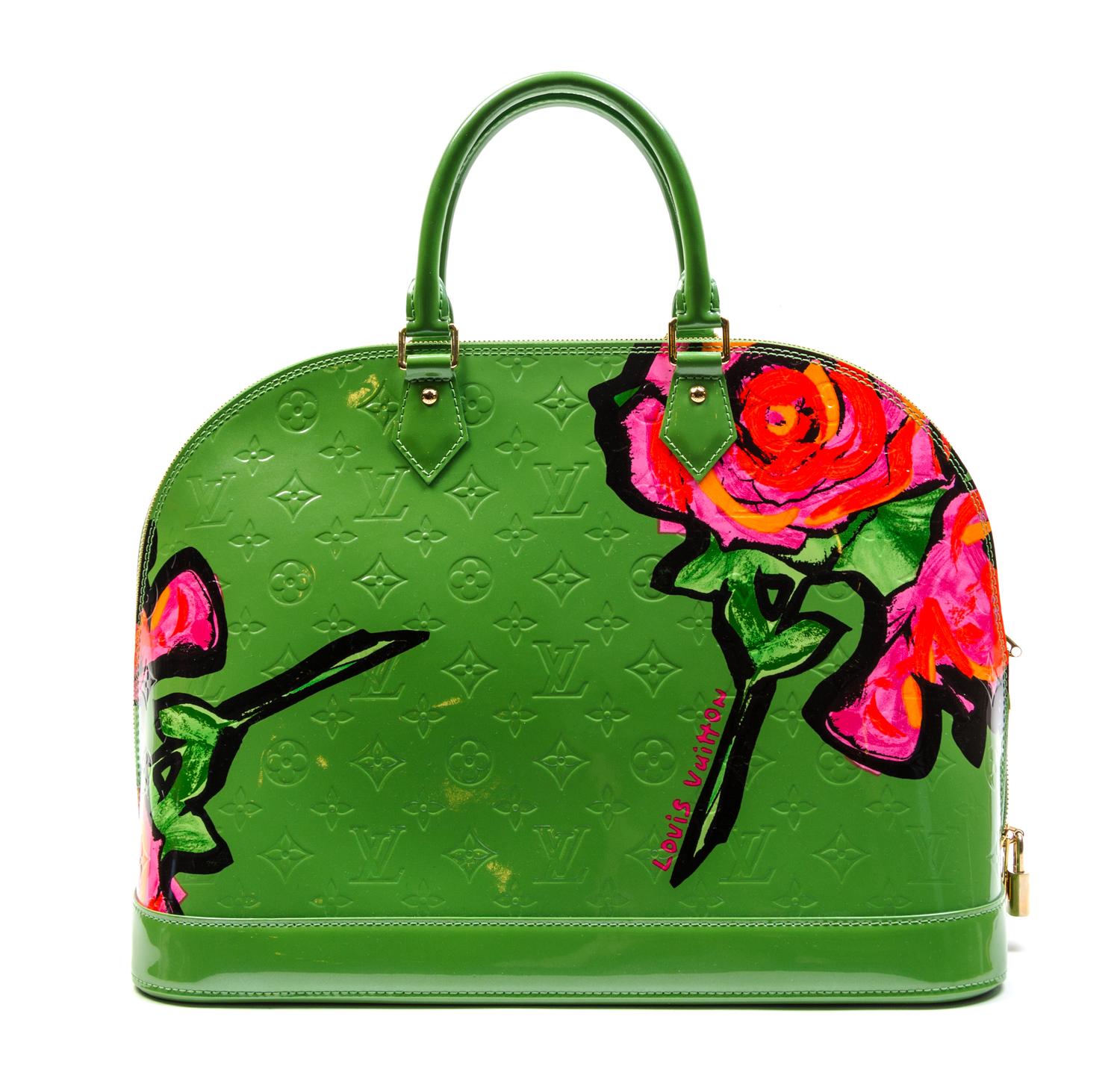 A Louis Vuitton Vert Tonic Vernis Roses Alma Bag, 15 x 10 1/2 x 7 1/2 inches.