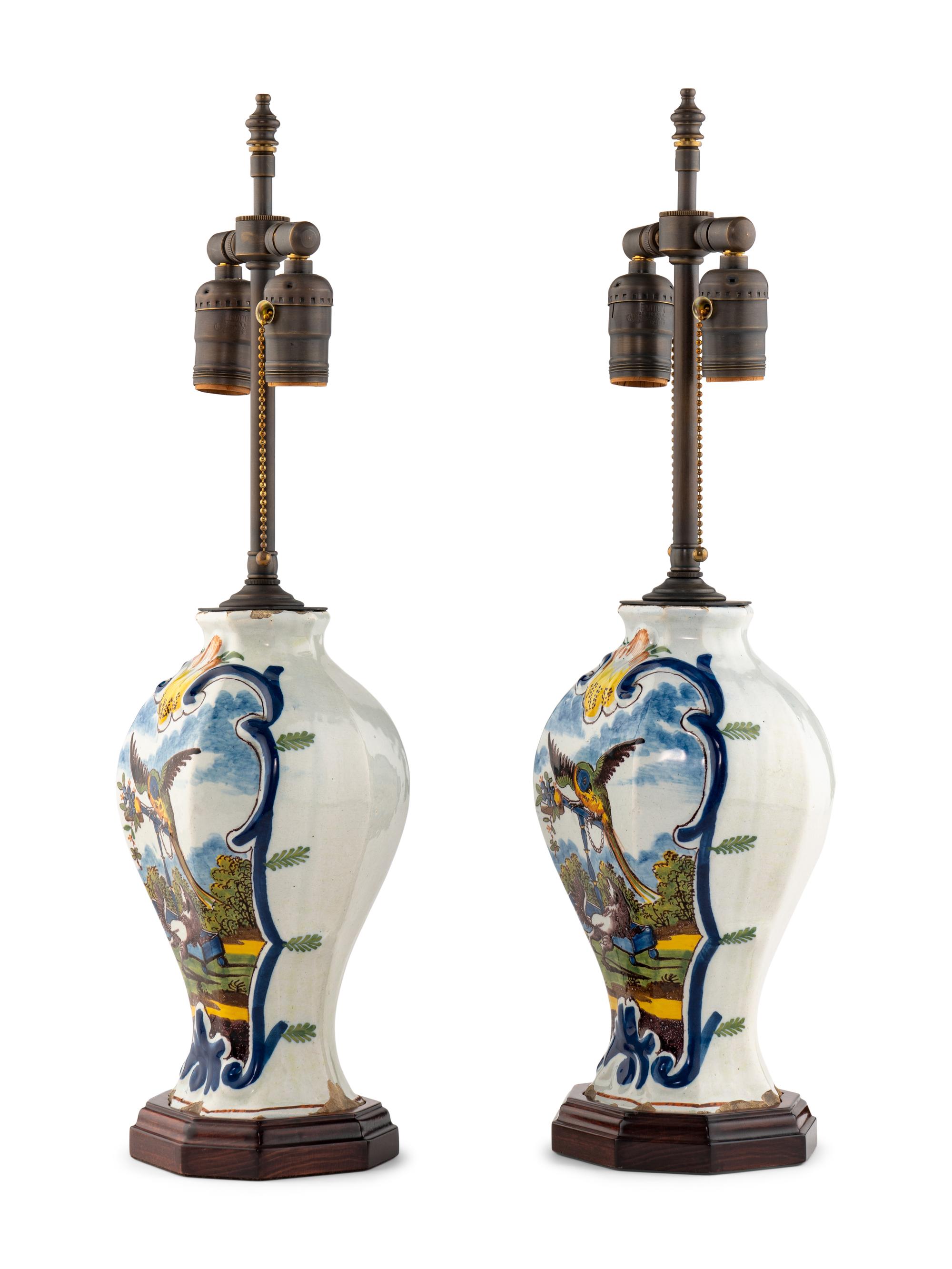 Dutch Delft Vase Mounted Lamps