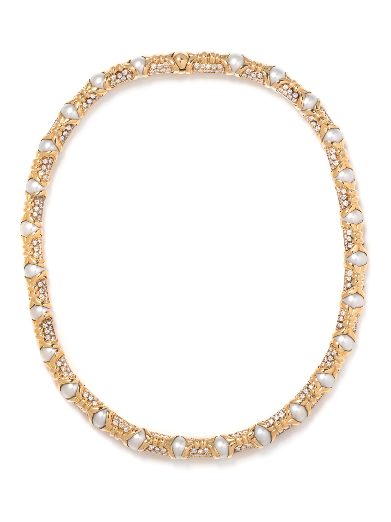 BVLGARI, YELLOW GOLD, DIAMOND AND CULTURED PEARL NECKLACE