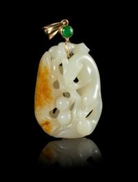 A Carved White and Russet Jade Pendant Length 2 inches. — 19TH CENTURY