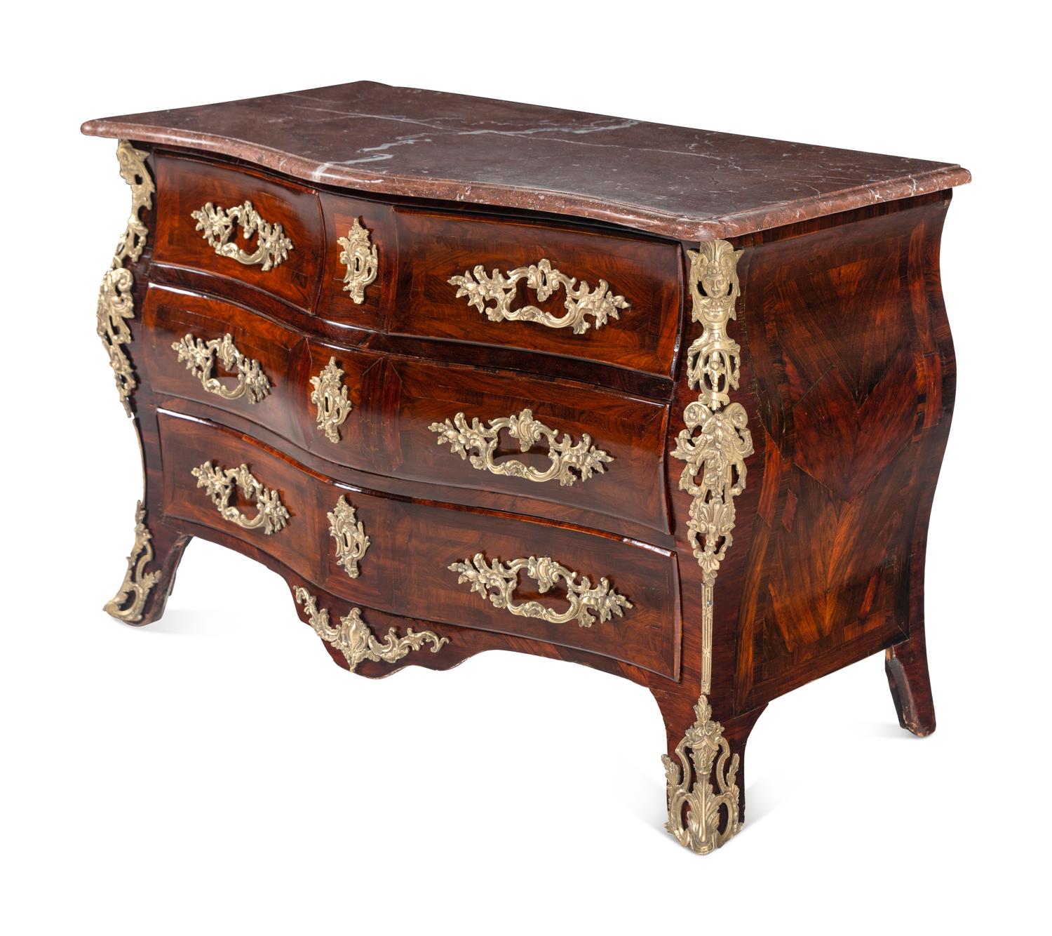 A Régence Style Gilt-Bronze Mounted Kingwood and Tulipwood Commode