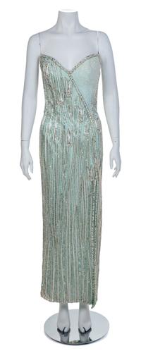 Bob Mackie Light Blue Beaded Gown, 1980-90s Size label: 8