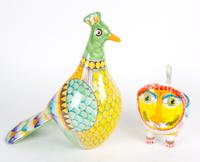 Two Pieces of Glazed Pottery Height of tallest 14 inches.