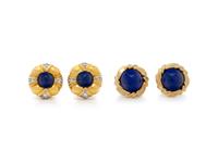 TWO PAIRS OF YELLOW GOLD AND LAPIS LAZULI EARRINGS