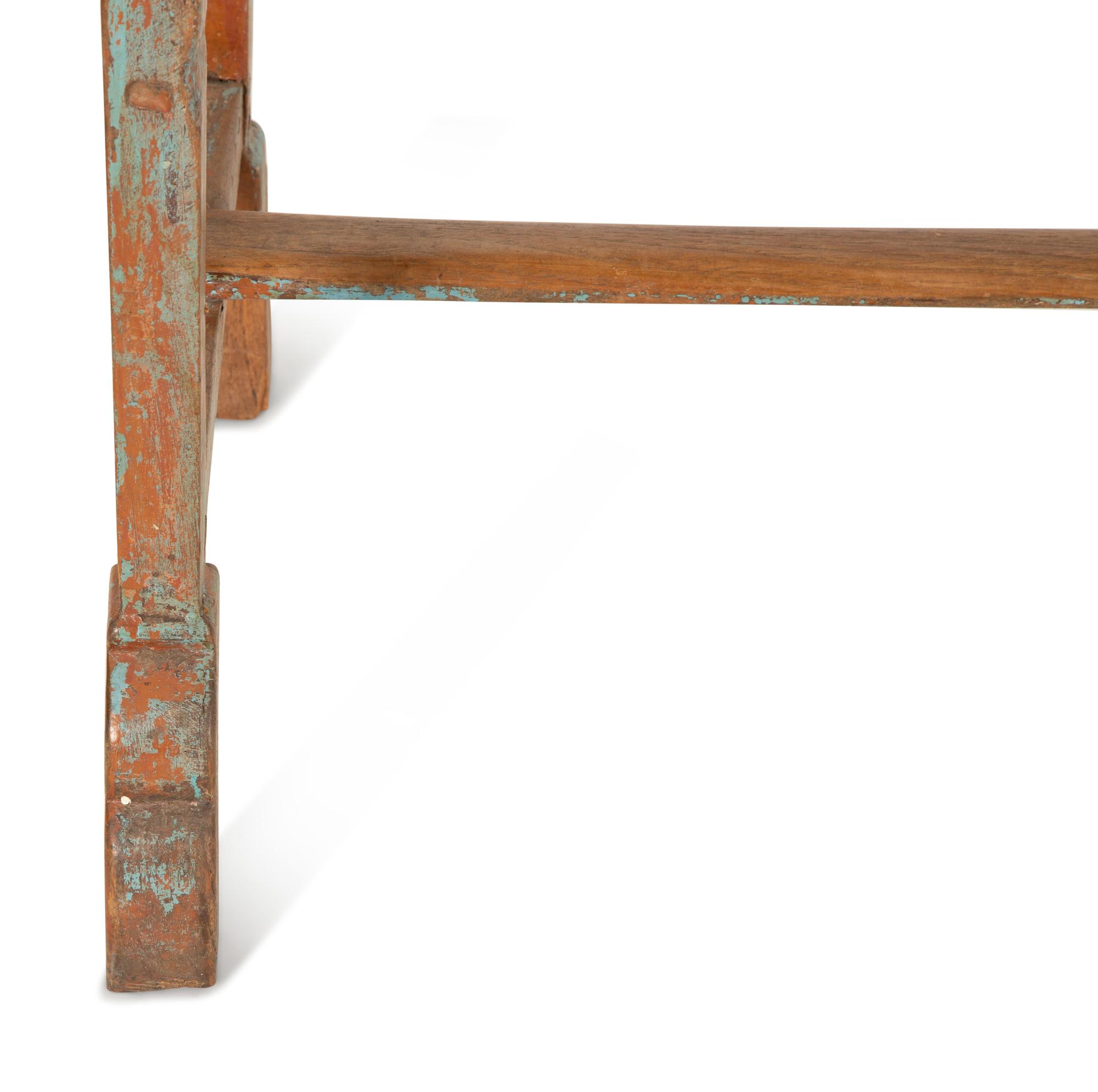 A Swedish Carved and Painted Oak White Marble Top Table — 19th/20th Century