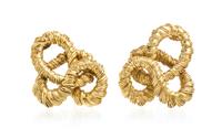 A Pair of 14 Karat Yellow Gold Earclips, 11.70 dwts.