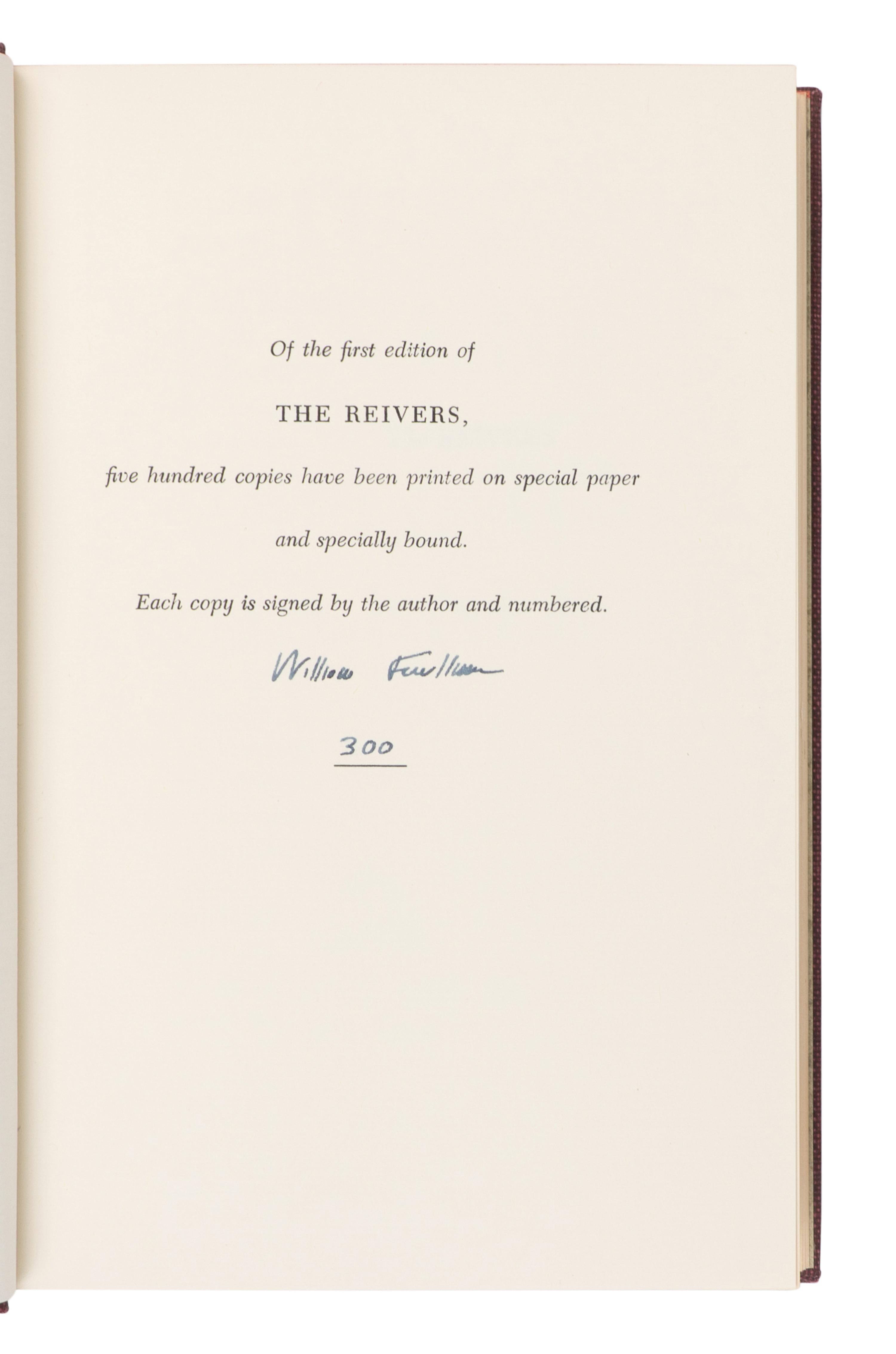 FAULKNER, William (1897-1962). The Reivers: A Reminiscence . New York: Random House, 1962.