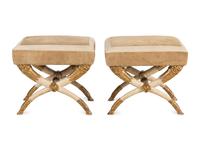 A Pair of Italian Cream-Painted and Parcel Gilt Curule-Form Stools