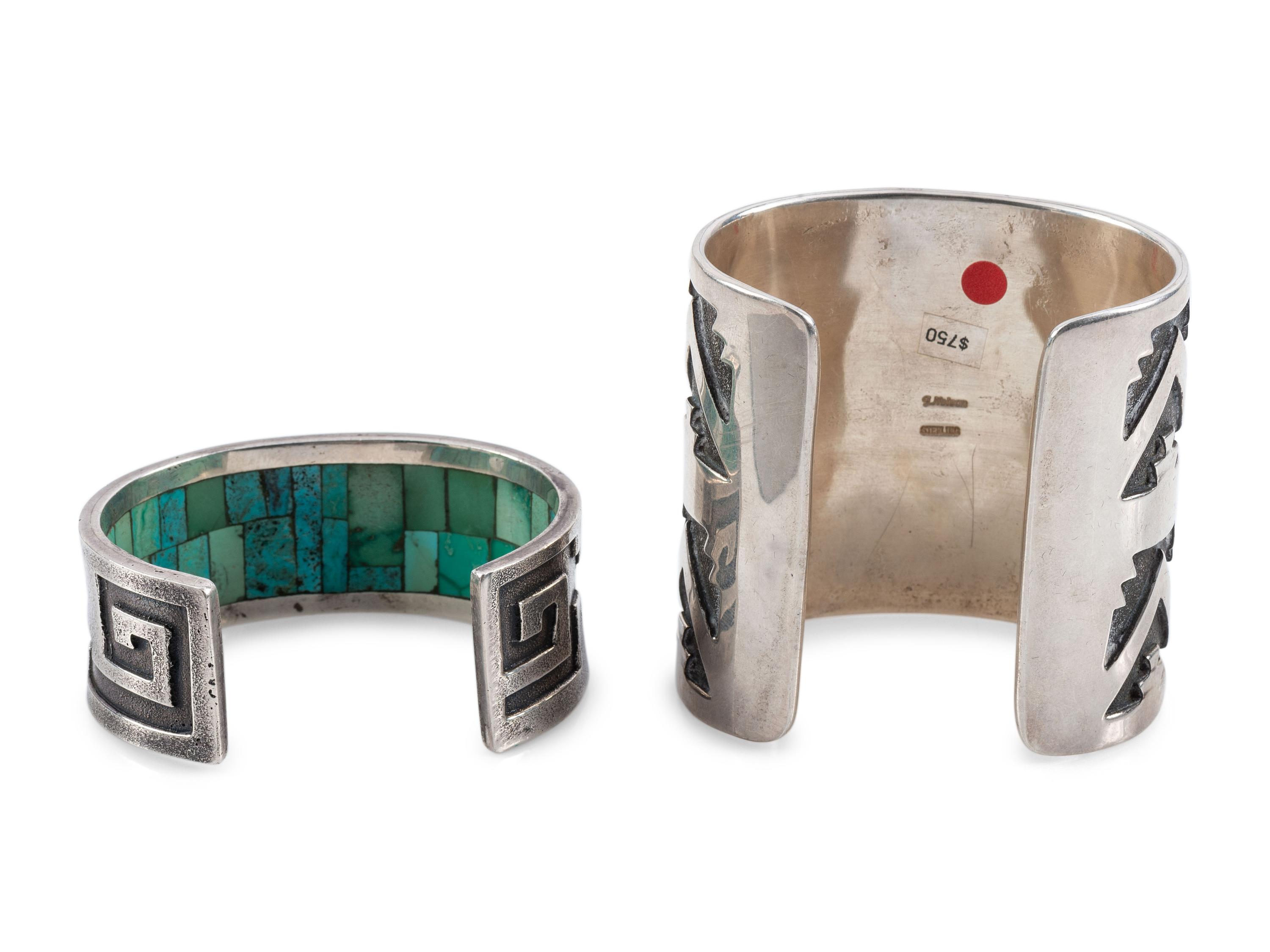 Navajo Cast Silver Cuff Bracelets, with Geometric Designs
