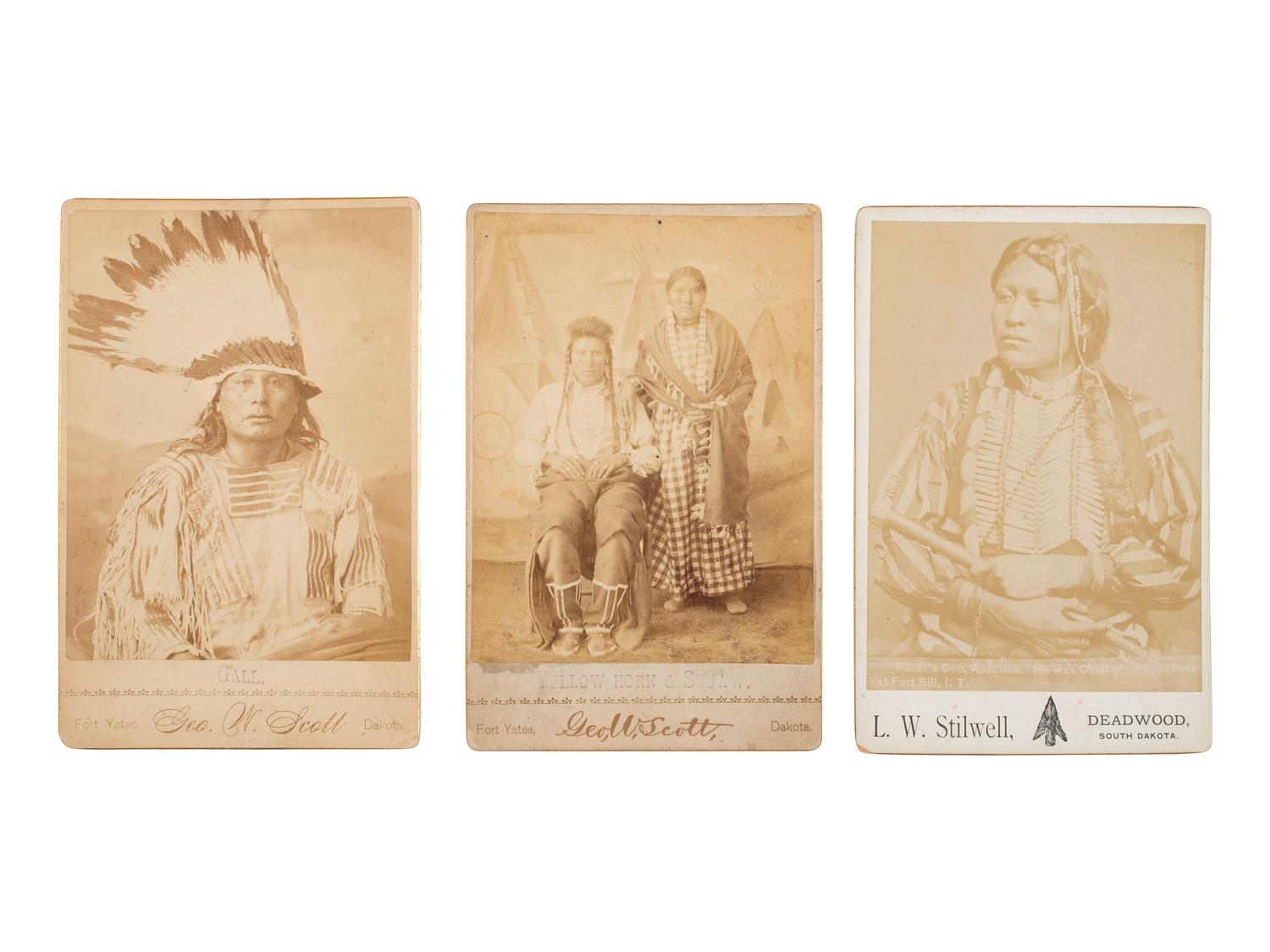 [NATIVE AMERICANS]. 3 cabinet cards of Native American subjects, incl. Chief Gall, Hunkpapa leader who participated at the Battle of Little Bighorn.