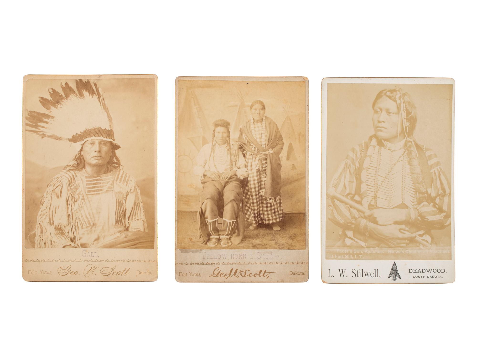 [NATIVE AMERICANS]. 3 cabinet cards of Native American subjects, incl. Chief Gall, Hunkpapa leader who participated at the Battle of Little Bighorn.