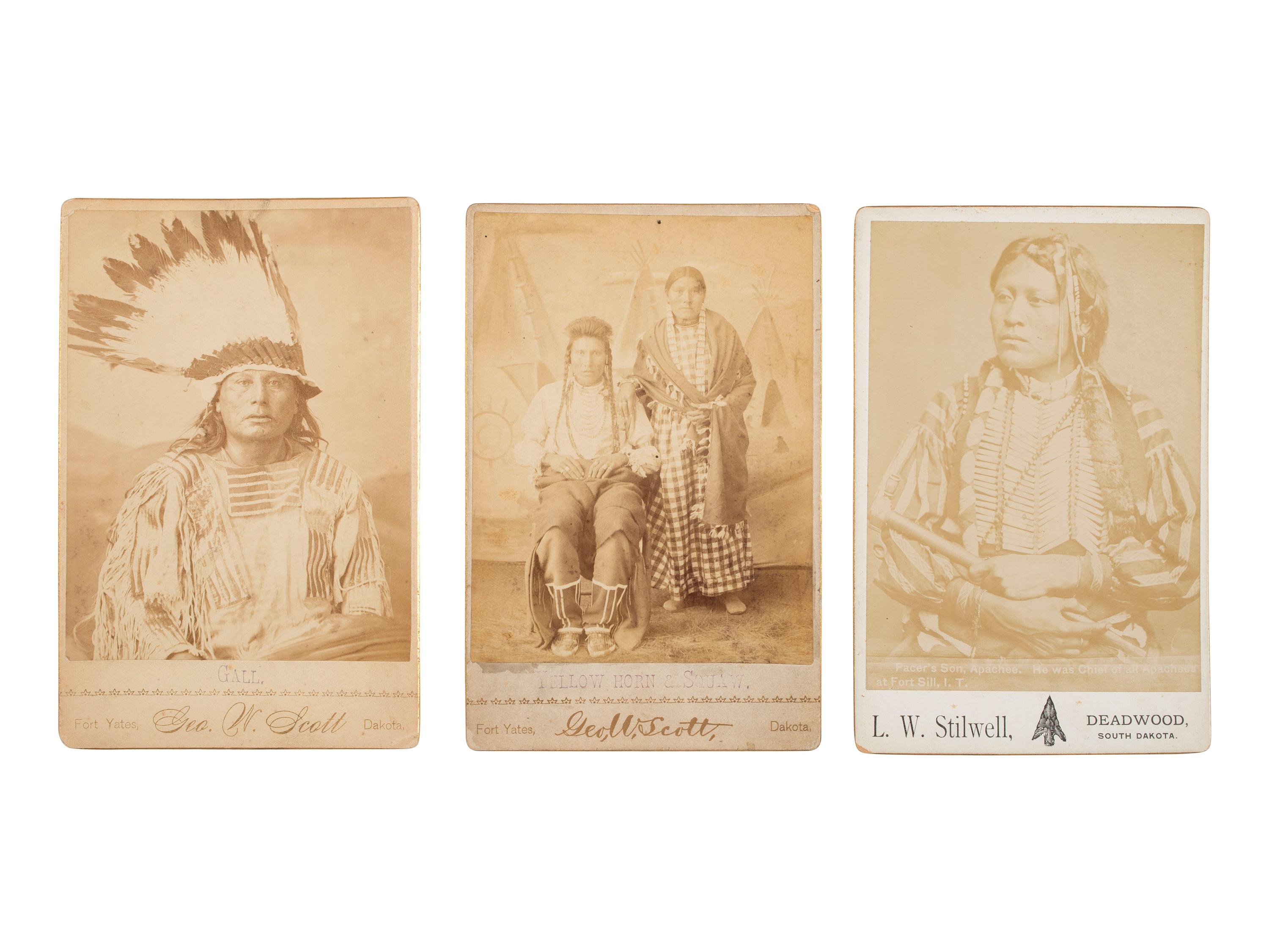[NATIVE AMERICANS]. 3 cabinet cards of Native American subjects, incl. Chief Gall, Hunkpapa leader who participated at the Battle of Little Bighorn.