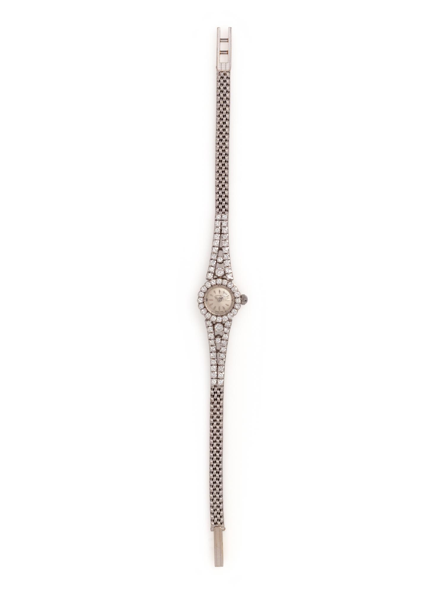 LONGINES, 18K WHITE GOLD AND DIAMOND WRISTWATCH