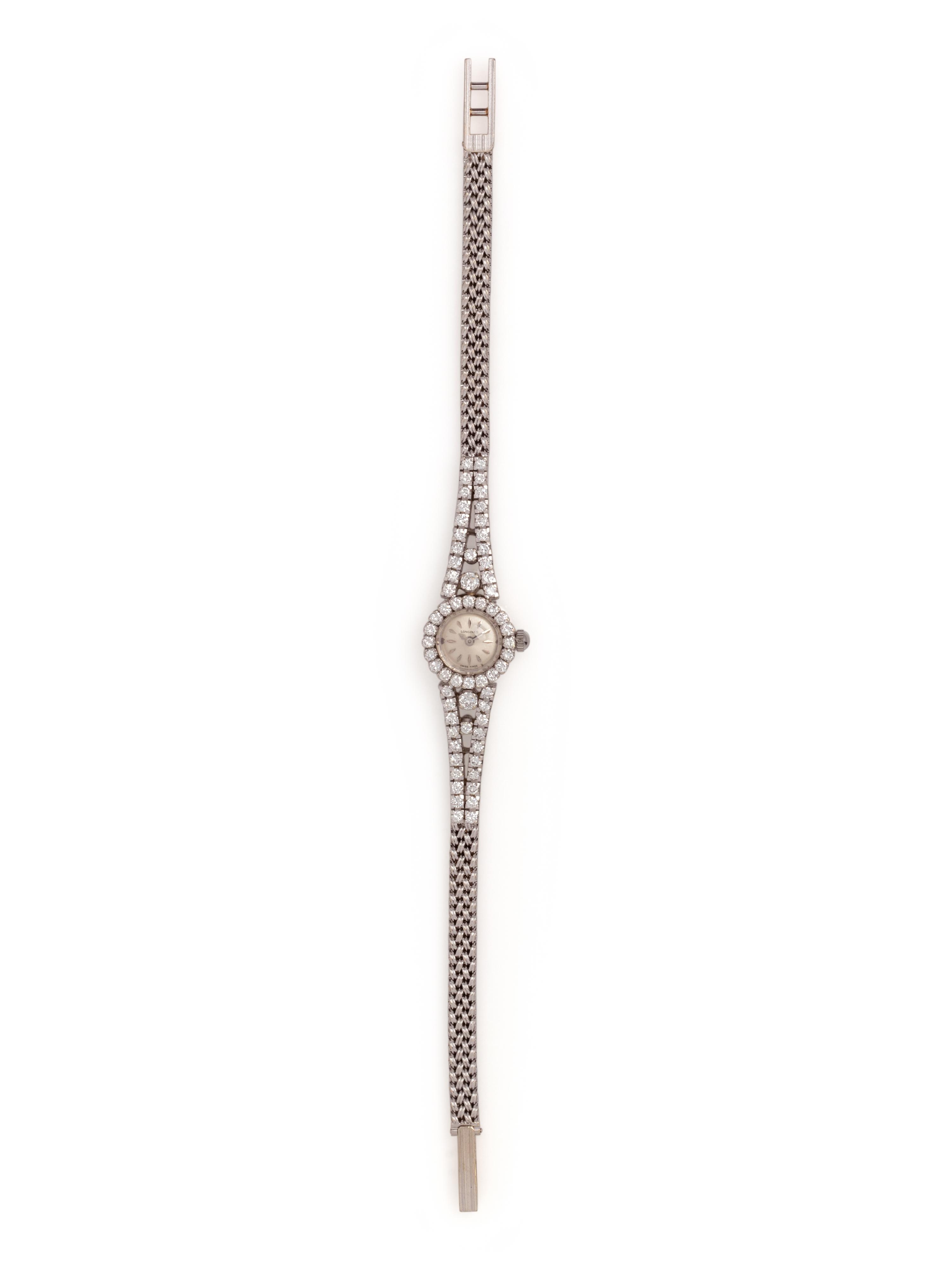 LONGINES, 18K WHITE GOLD AND DIAMOND WRISTWATCH