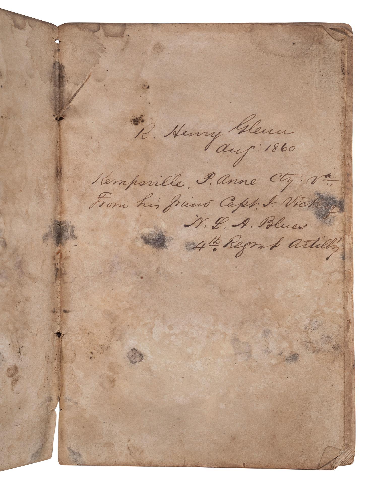[CIVIL WAR]. [LEE, James Kendall]. The Volunteer's Hand Book. Richmond, VA: West & Johnston, 1860. Unrecorded early printing.