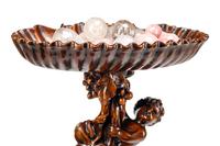 An Italian Baroque Style Carved Wood Jardinière with a Collection of Rock Crystal and Rose Quartz Fruit