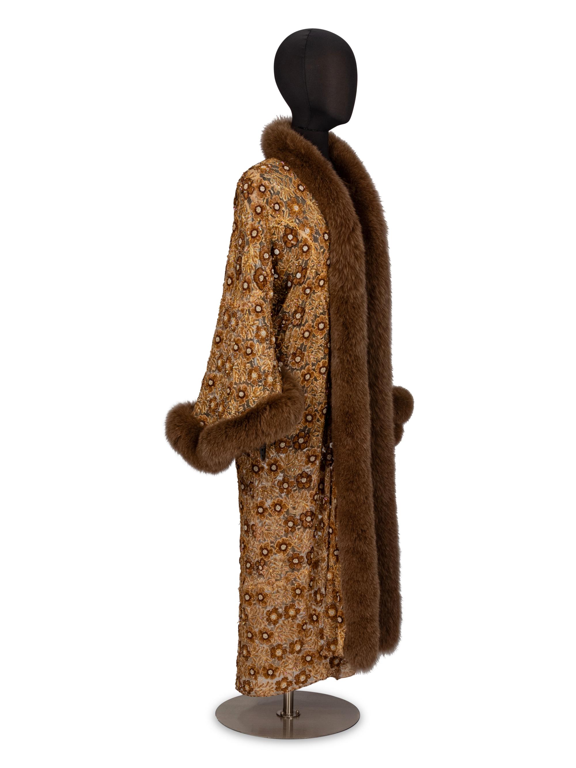 Adrienne Landau, Beaded Lace & Fur-Trimmed Robe