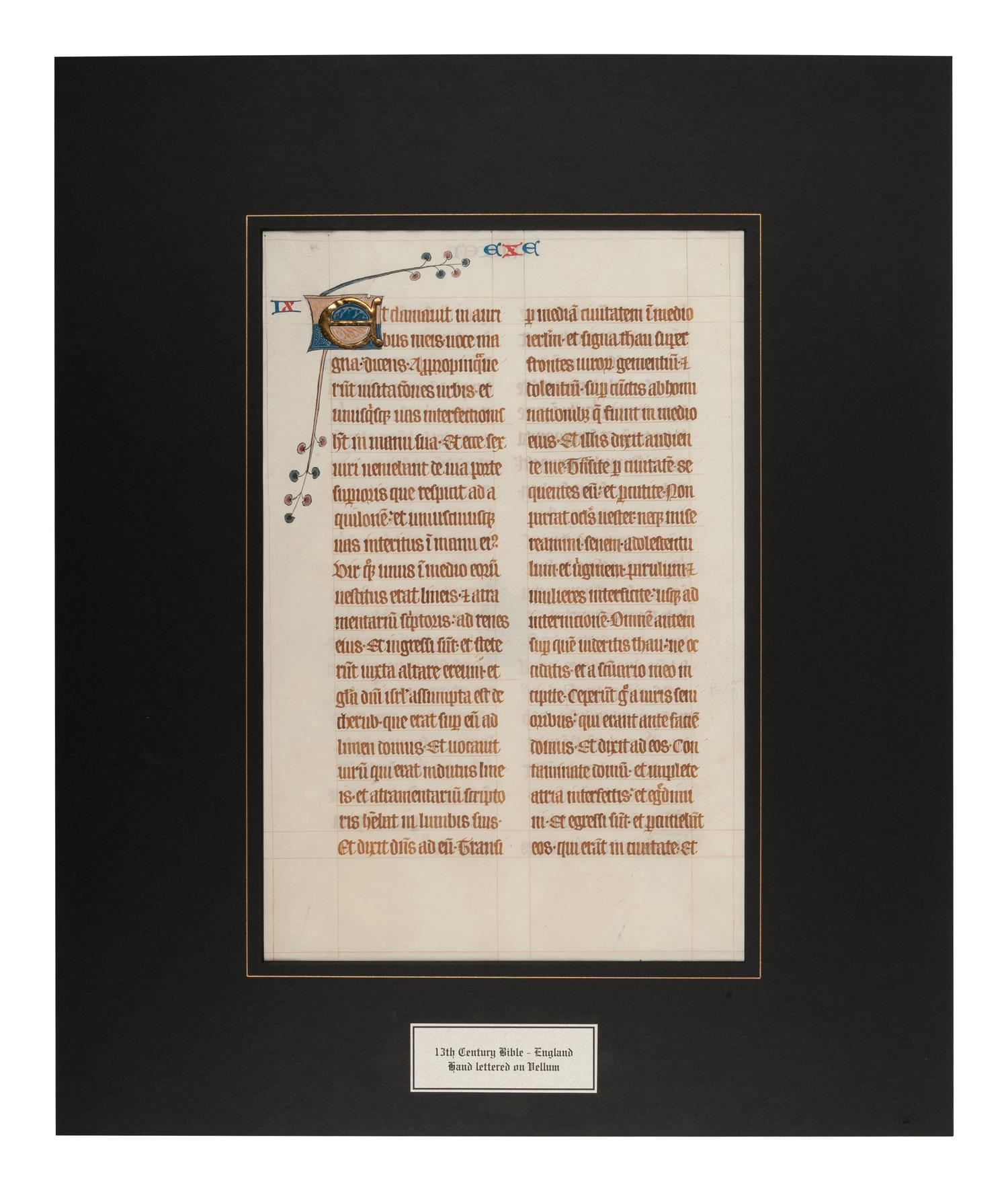 [MANUSCRIPT LEAF -- BIBLE]. One leaf on vellum, in Latin. England?, ca. 1250.