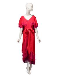 Sant' Angelo, Red Ombre Chiffon Bodysuit & Wrap Skirt, 1970's