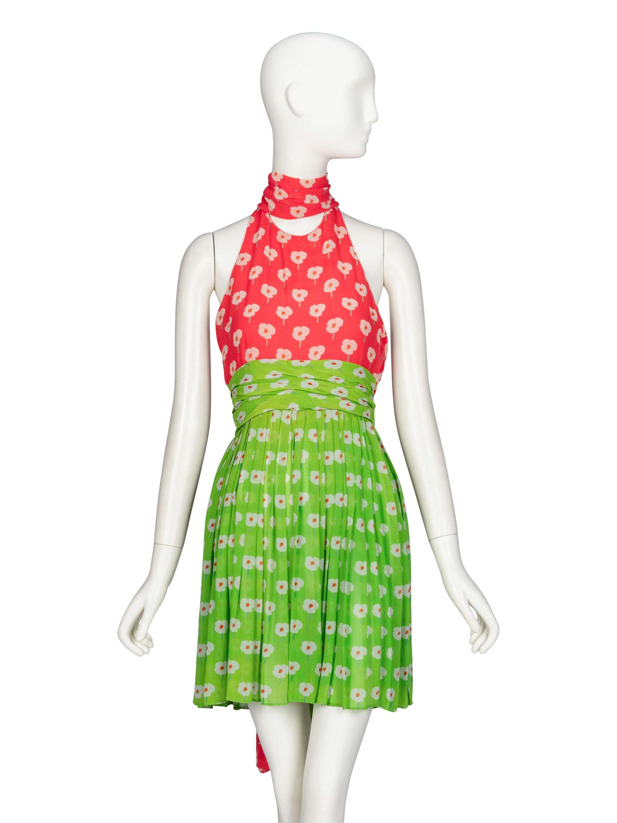 BILL BLASS, FLORAL PRINT HALTER DRESS