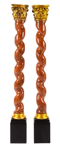 A Pair of Continental Marble and Giltwood Columns