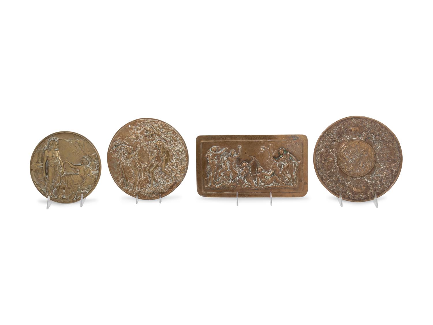 Four Continetal Cast Bronze Figural Plaques