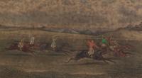 Six English Equestrian Race Prints, Height 7 3/4 x width 13 5/8 inches (visible).