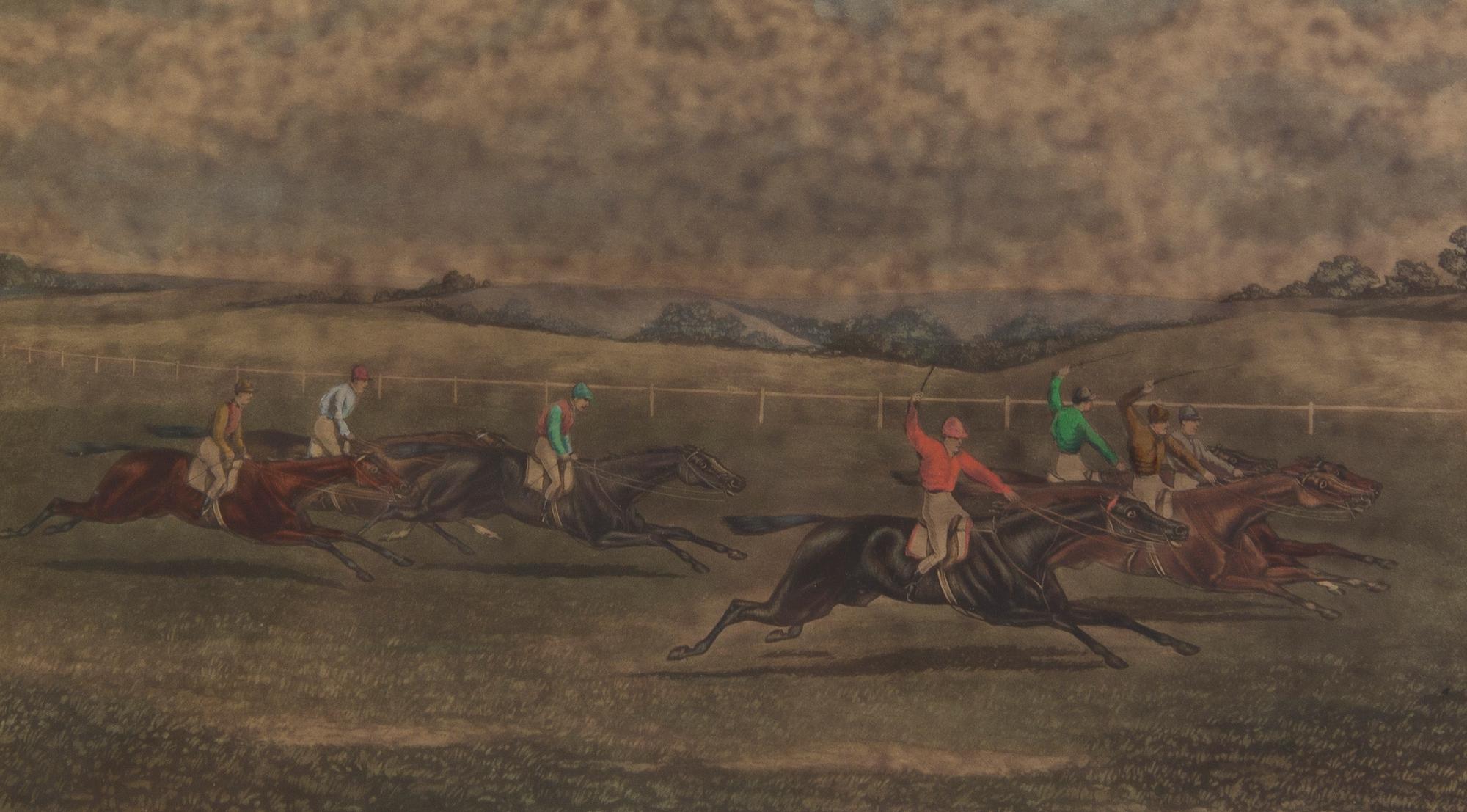 Six English Equestrian Race Prints, Height 7 3/4 x width 13 5/8 inches (visible).