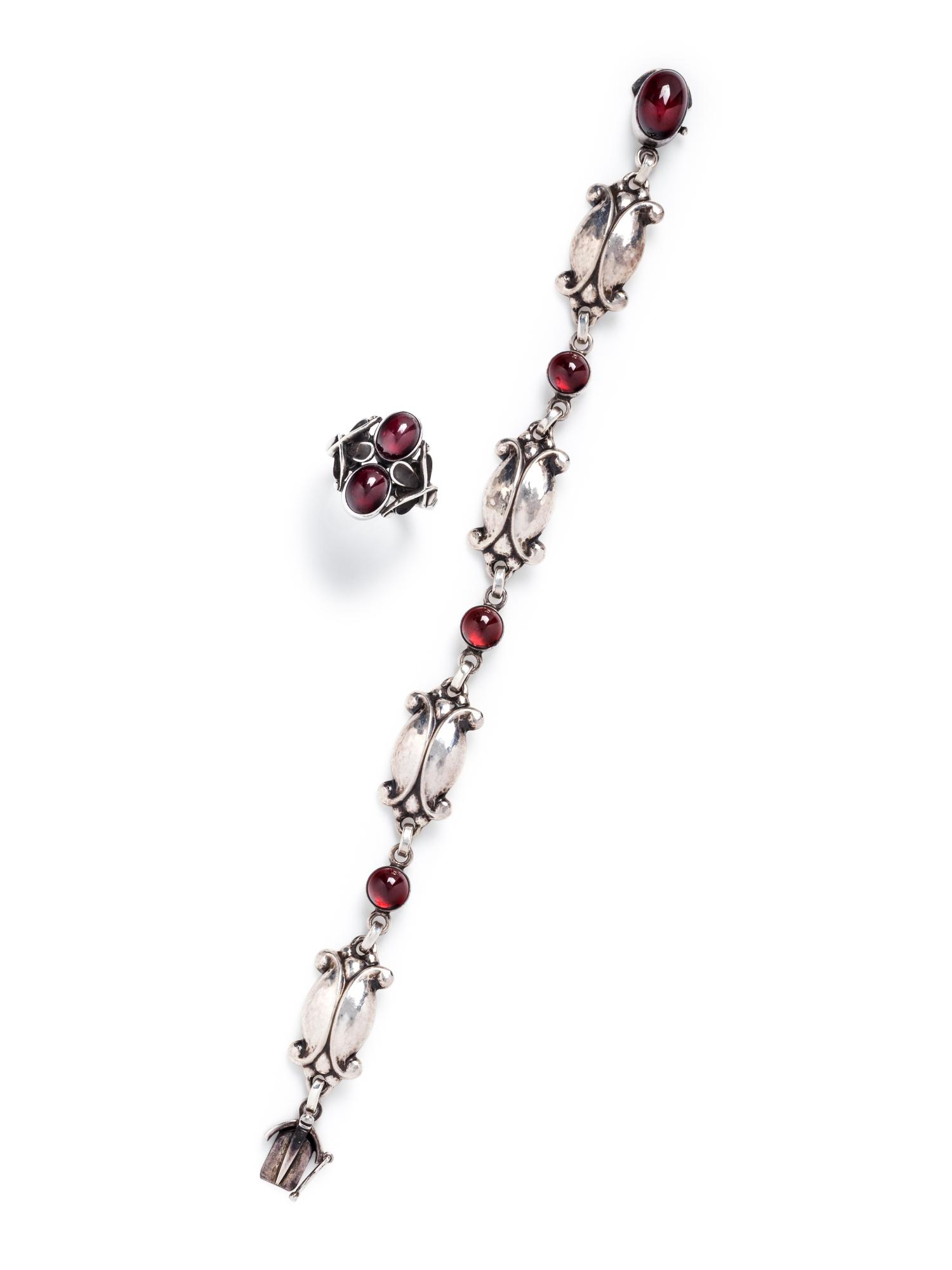 GEORG JENSEN, COLLECTION OF STERLING SILVER AND GARNET JEWELRY