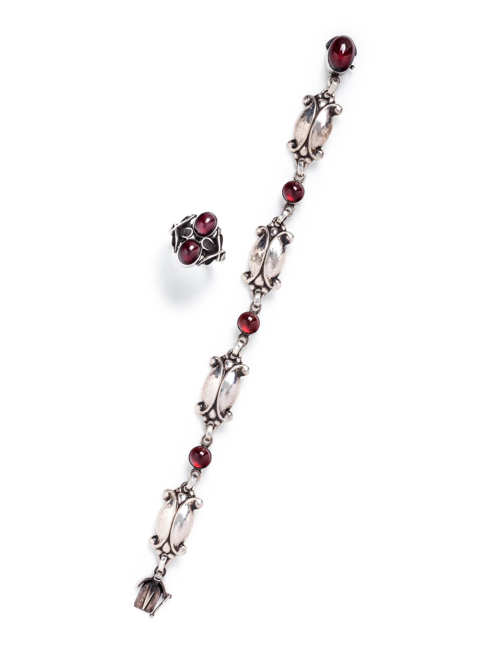 GEORG JENSEN, COLLECTION OF STERLING SILVER AND GARNET JEWELRY