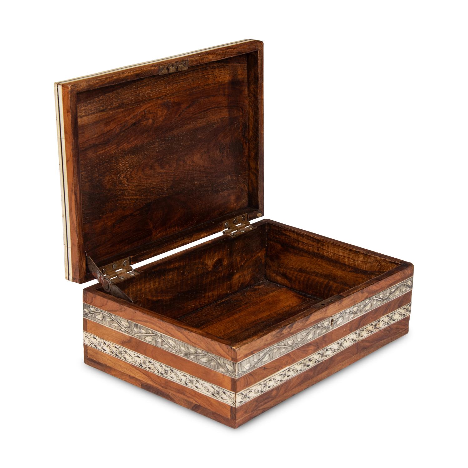 An Anglo-Indian Bone-Inlaid Olive Wood Table Casket