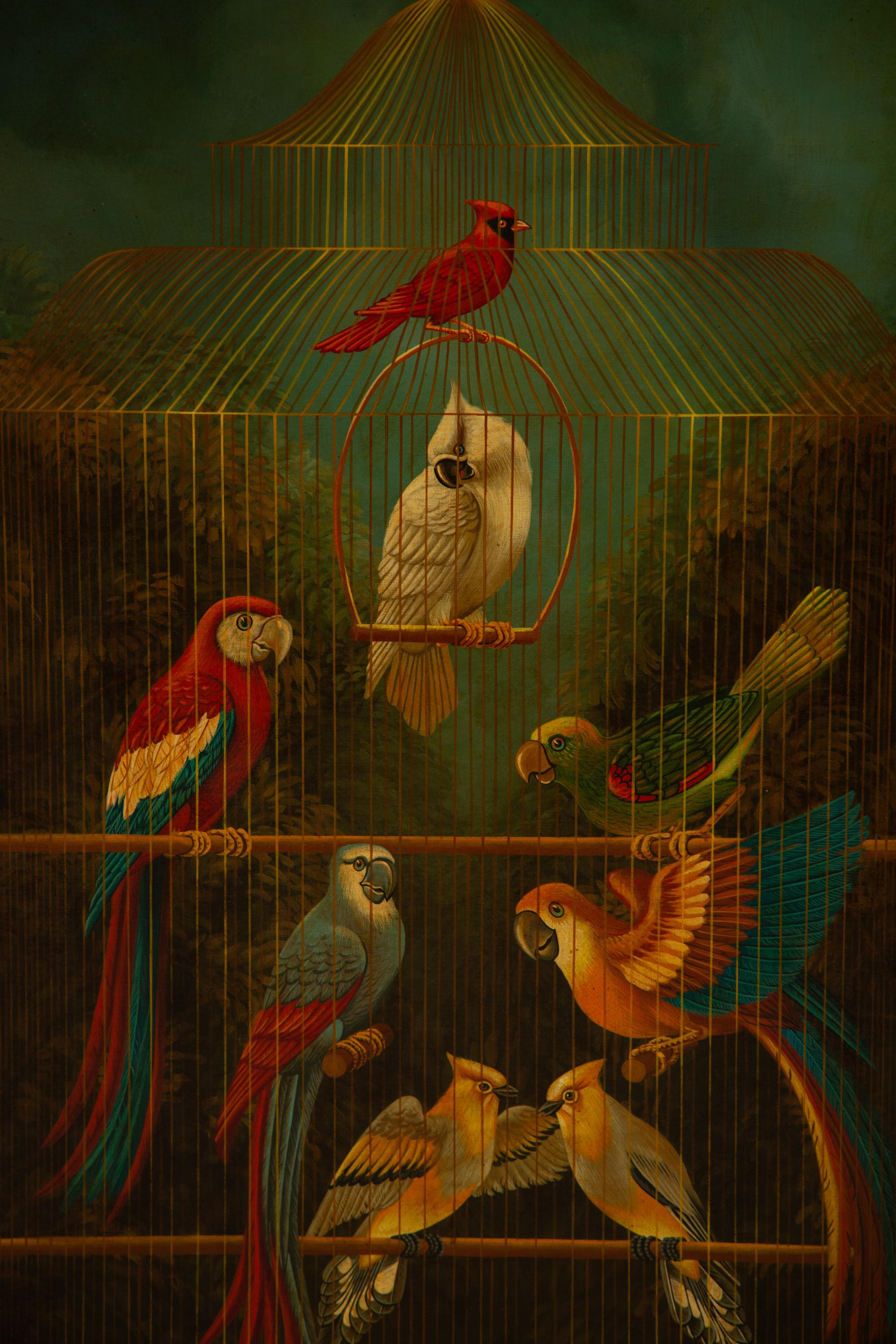 Tropical Birds in a Cage