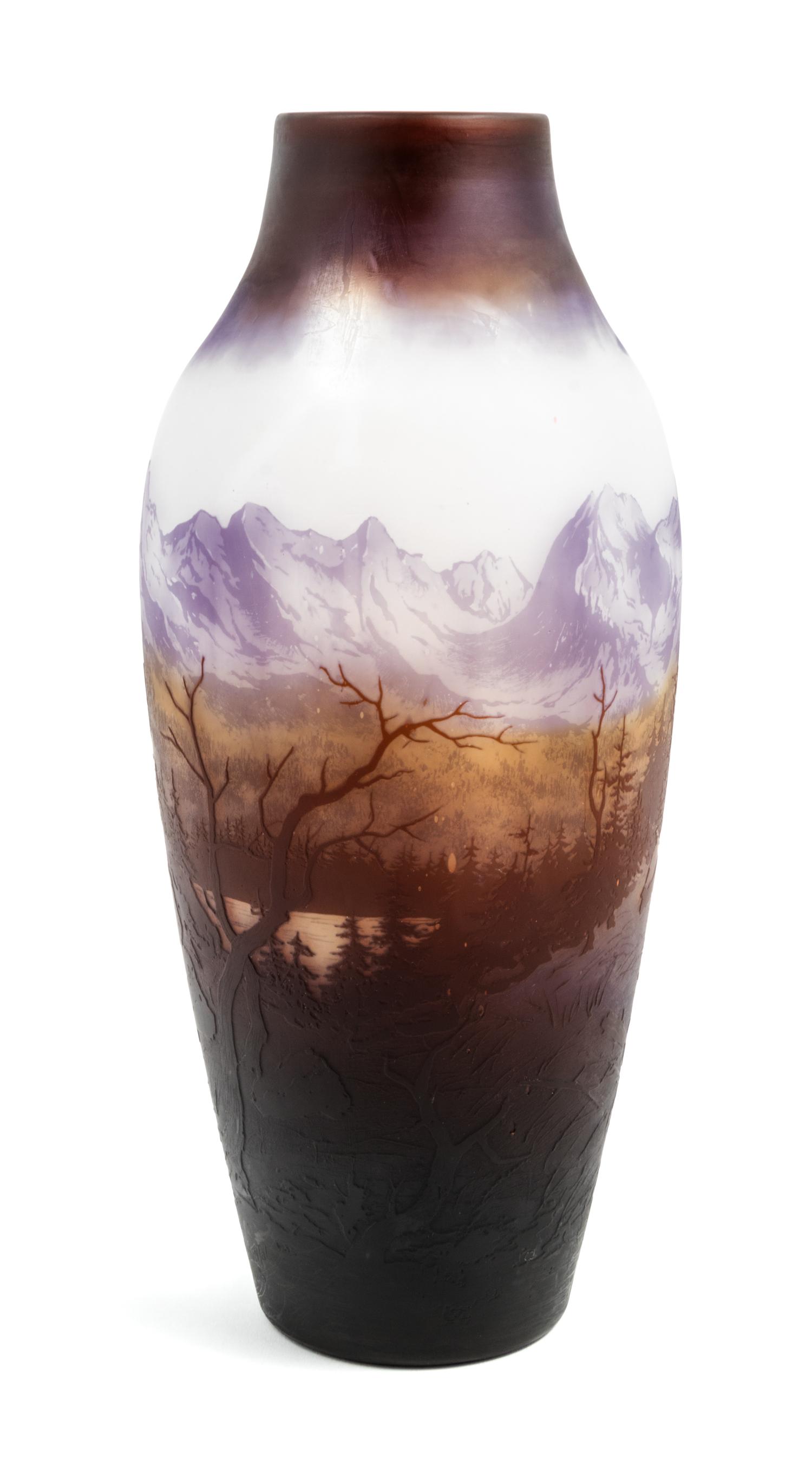 D'Argental, FRANCE, EARLY 20TH CENTURY, a cameo glass vase, with elk in landscape decoration