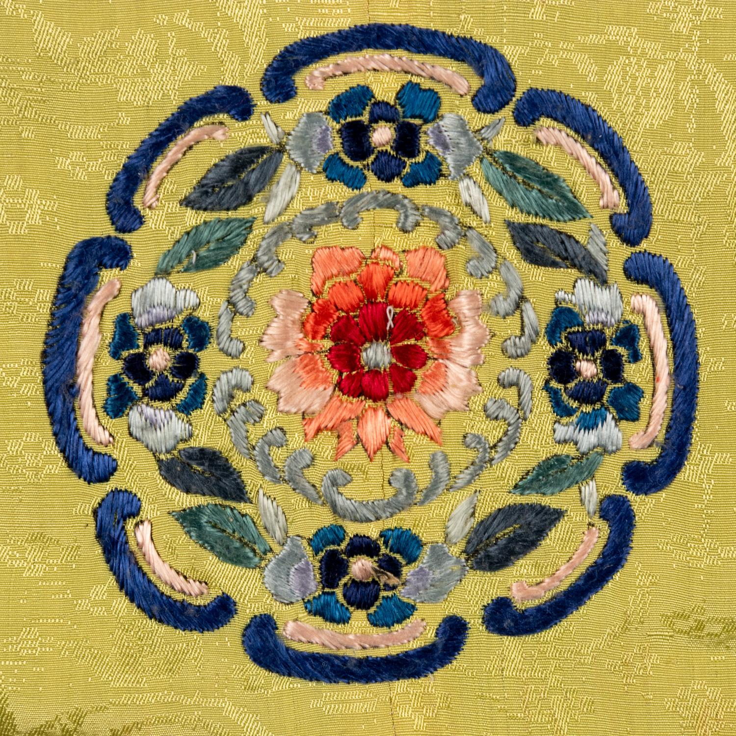 A Chinese Yellow Ground Embroidered Silk Lady's Jacket, 19th Century 清中期 黃地團花紋女大襟