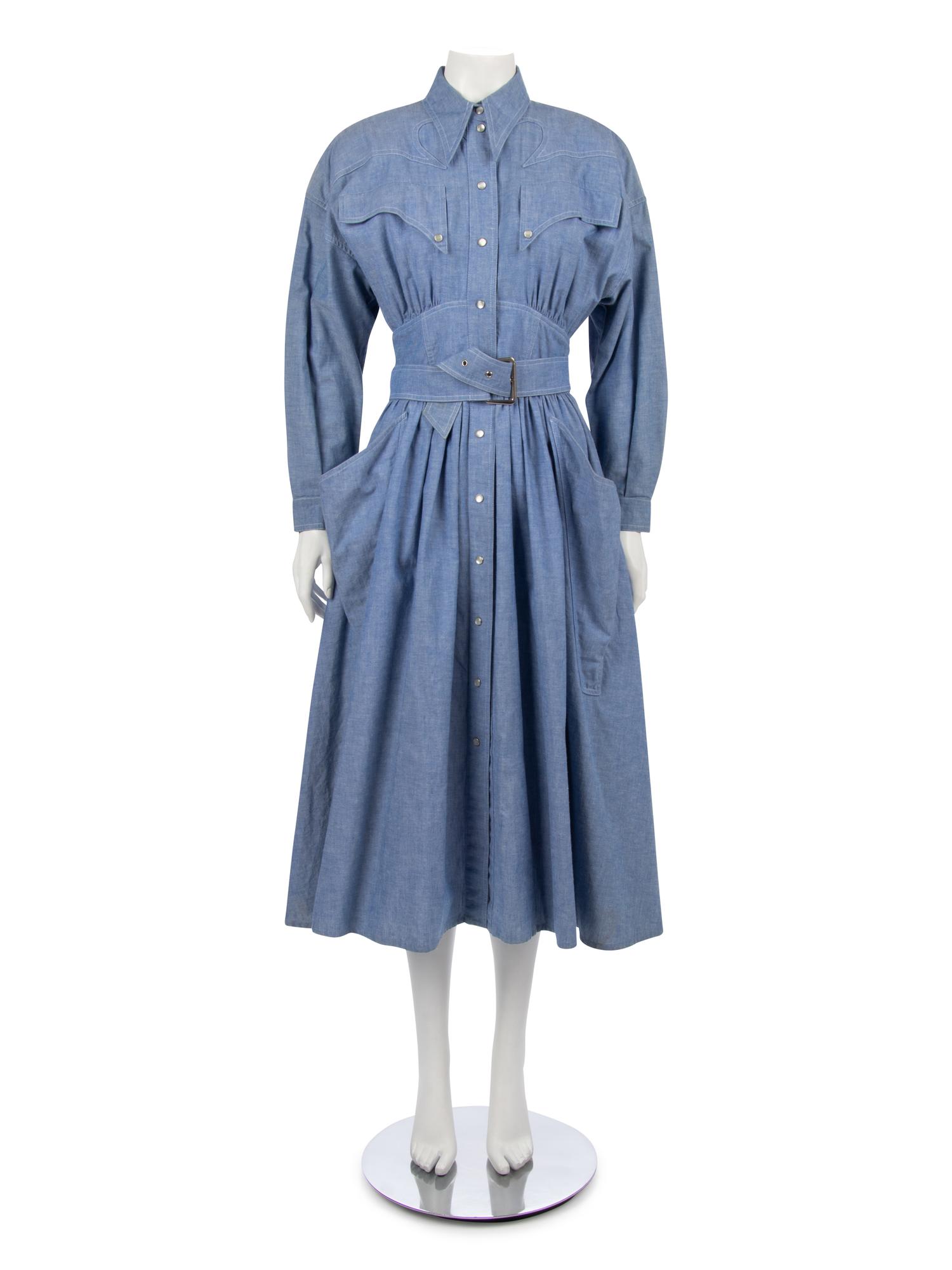 Three Mugler Dresses; One Blue, One Pink, One Plaid,