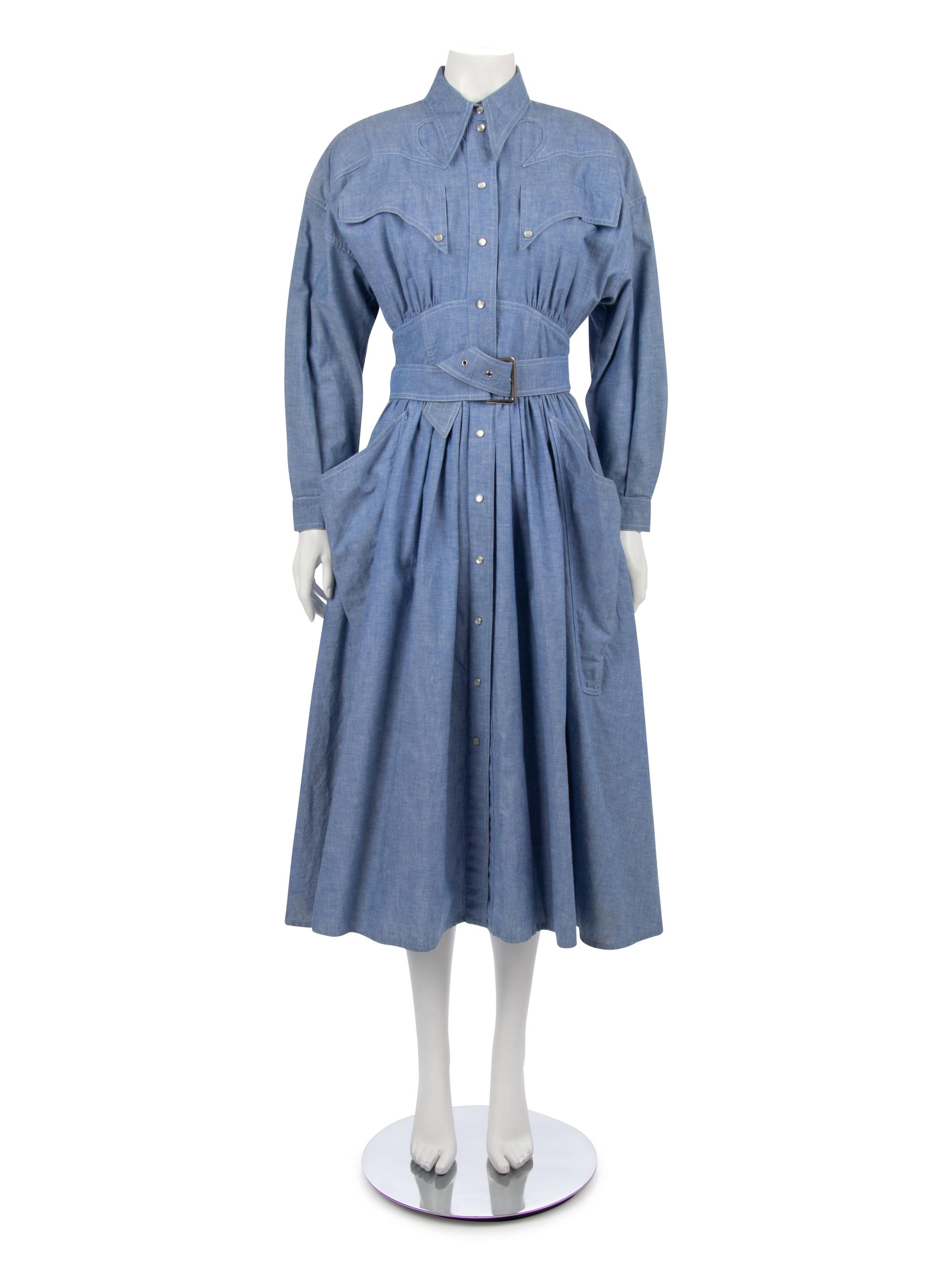 Three Mugler Dresses; One Blue, One Pink, One Plaid,